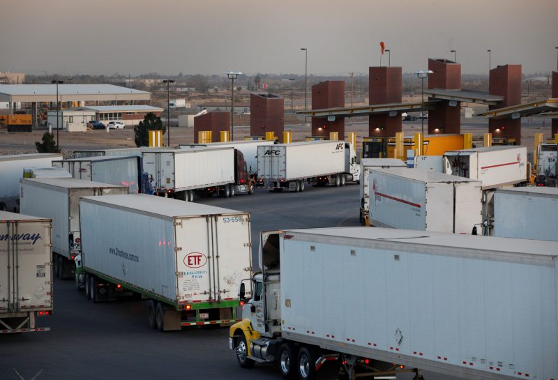 Cargo trucks tractor trailer US Mexico border crossing Ciudad Juarez El Paso
