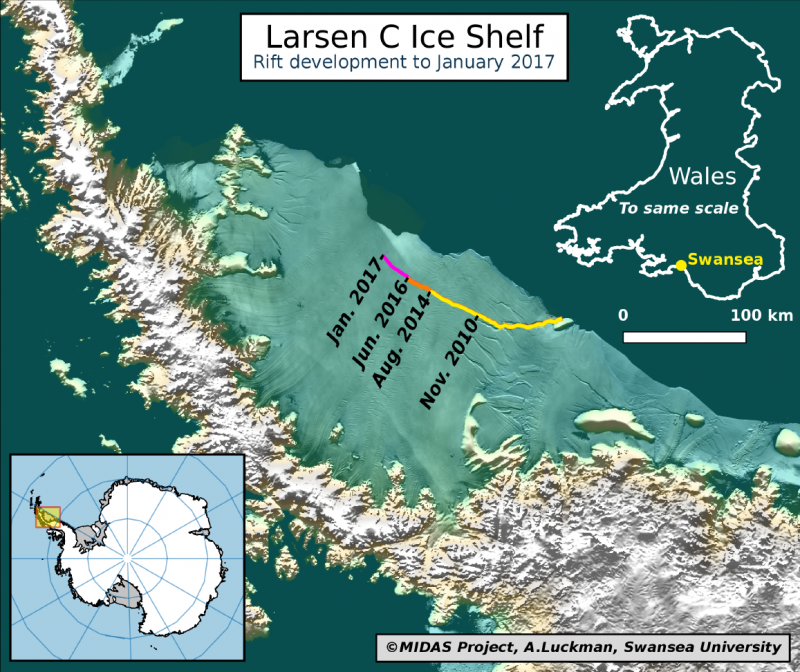 Larsen C ice shelf crack rift iceberg swansea university