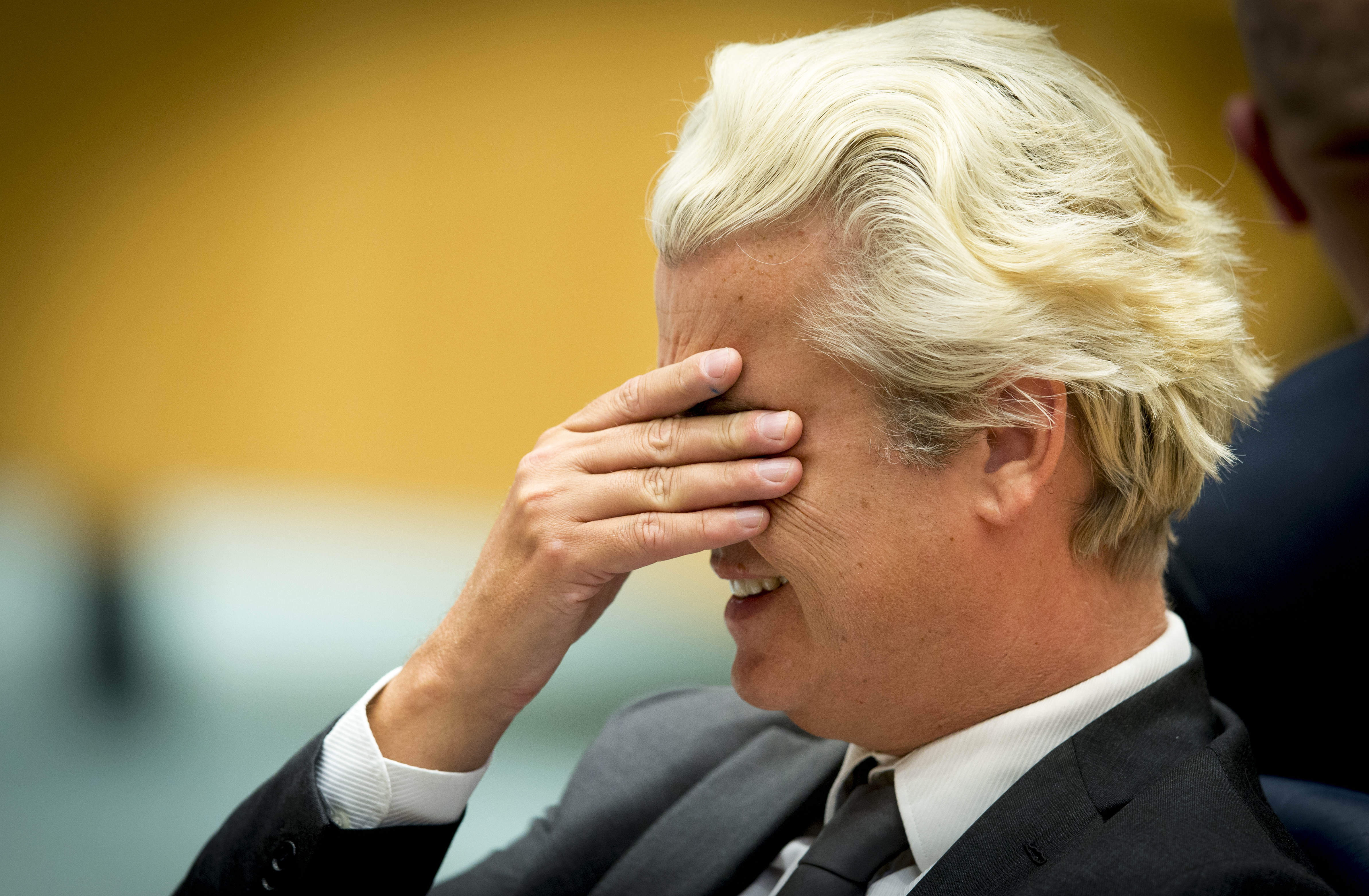 2016-10-25 14:58:16 DEN HAAG - PVV leider Geert Wilders tijdens het wekelijkse vragenuurtje in de Tweede Kamer. ANP JERRY LAMPEN