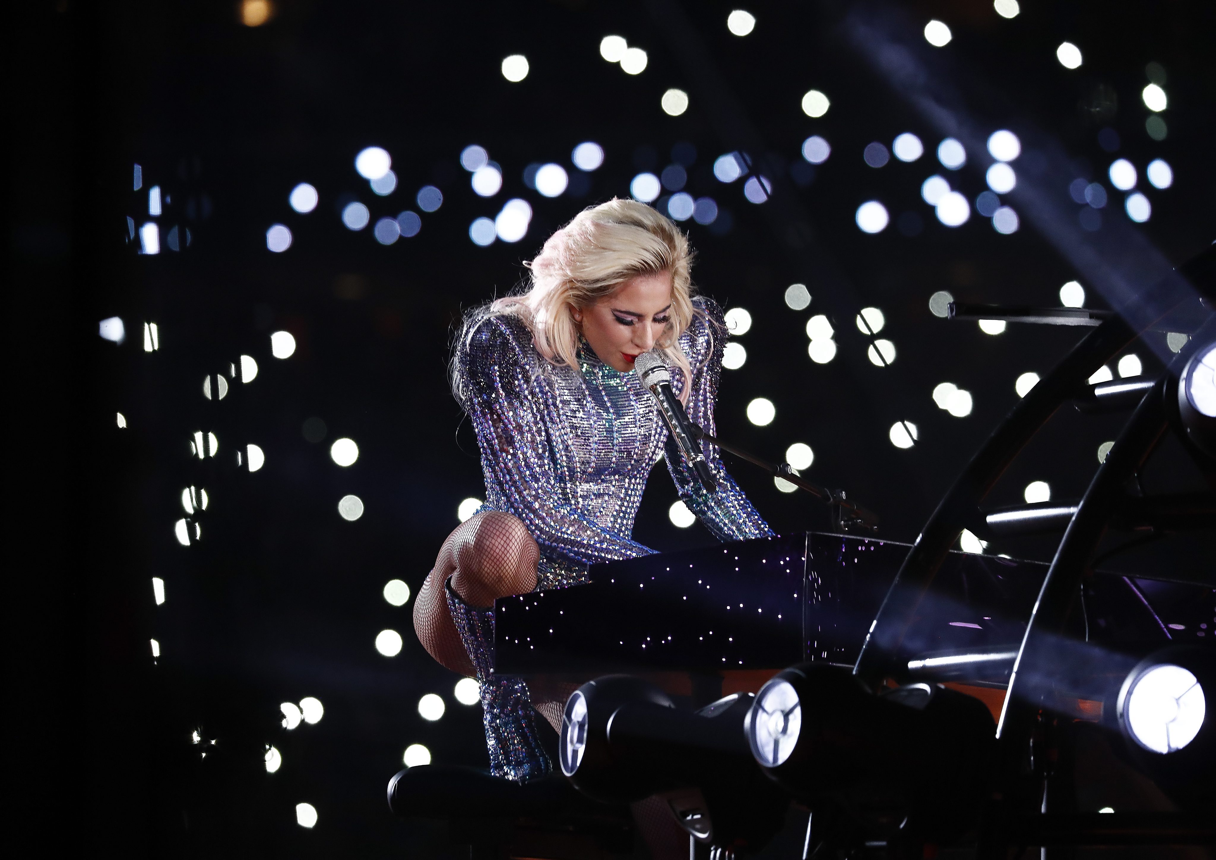2017-02-05 19:21:49 epaselect epa05774027 US singer Lady Gaga performs during the Halftime Show of Super Bowl LI at NRG Stadium in Houston, Texas, USA, 05 February 2017. The AFC Champion Patriots play the NFC Champion Atlanta Falcons in the National Football League's annual championship game. EPA/LARRY W. SMITH