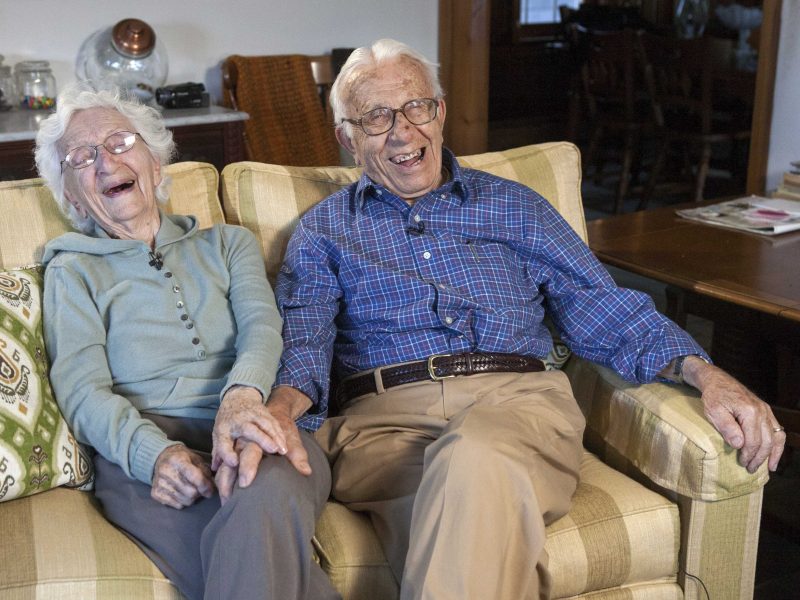 laughing elderly couple