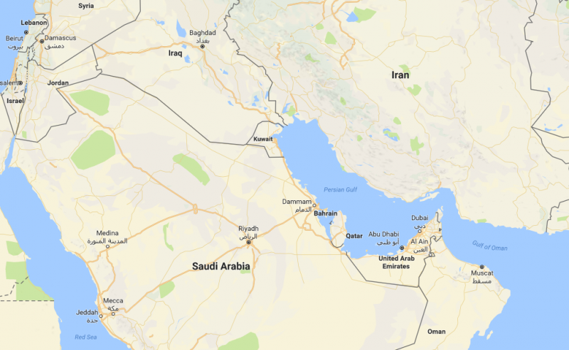 Middle east map saudi arabia qatar bahrain iran