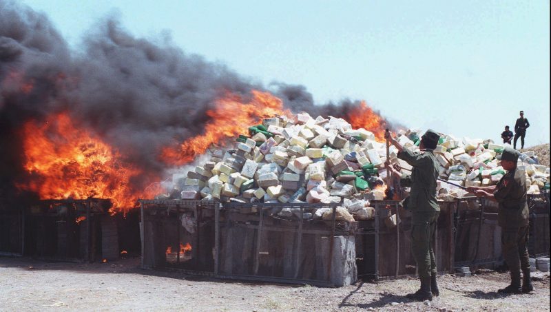 Matamoros Mexico drugs cocaine marijuana bonfire torched