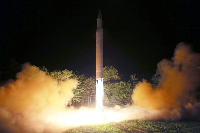 Intercontinental ballistic missile (ICBM) Hwasong-14 is pictured during its second test-fire in this undated picture provided by KCNA in Pyongyang on July 29, 2017. KCNA via Reuters 