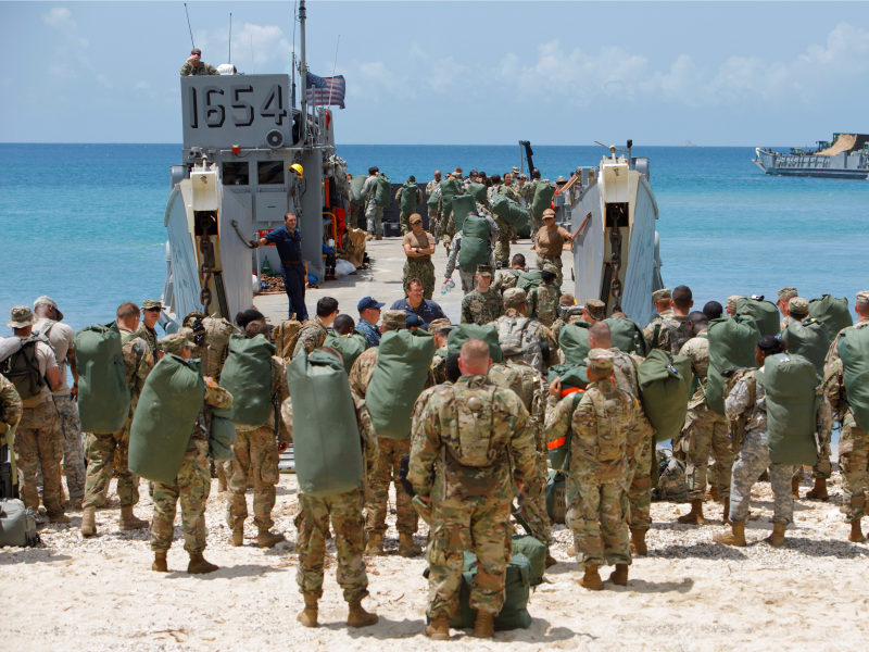 Army personnel evacuate the Virgin Islands in advance of Hurricane Maria