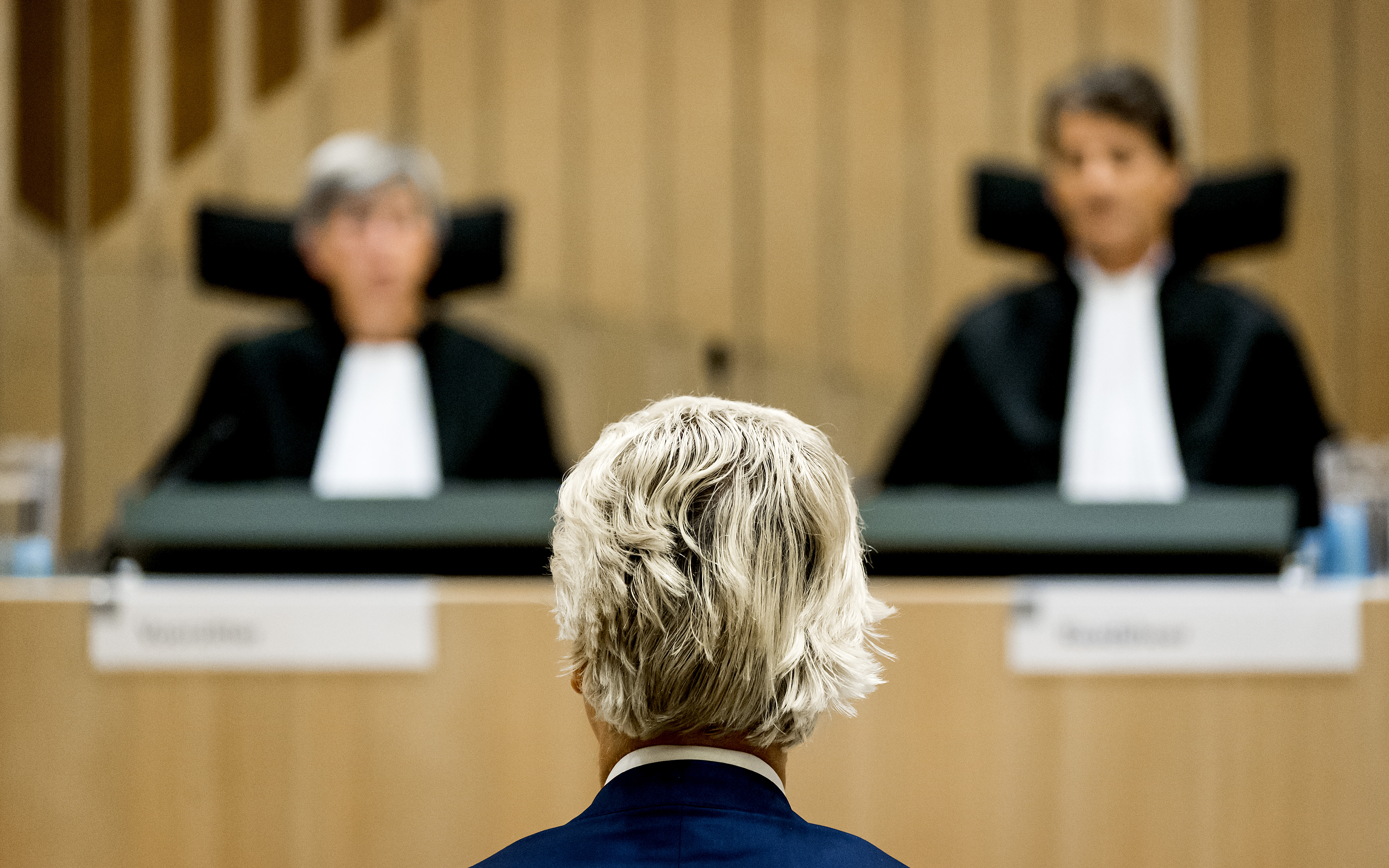 Geert Wilders in de rechtbank voor de regiezitting in de zaak rond de minder Marokkanen-uitspraken van de PVV-leider. ANP KOEN VAN WEEL