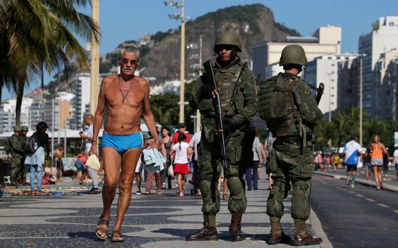 Brazil Rio de Janeiro soldiers beach sunbather troops