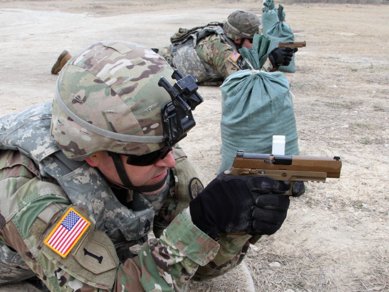 US Army soldiers Modular Handgun System M17 pistol sidearm