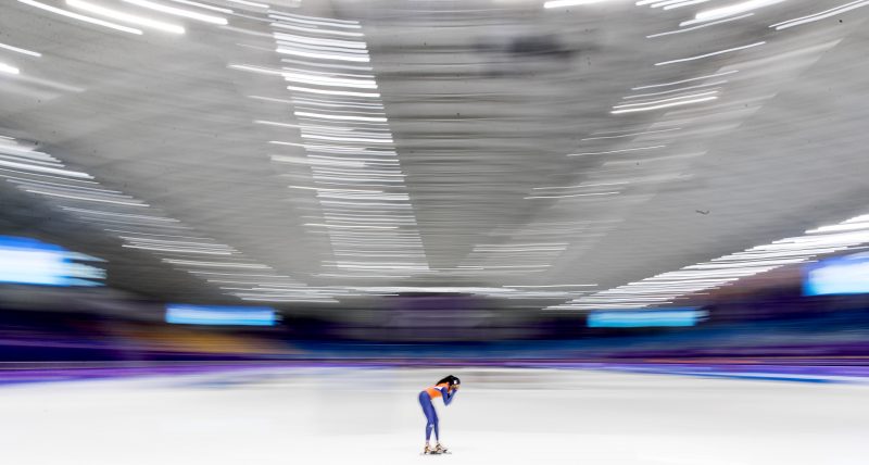 Anice Das tijdens een training in de Gangneung Oval in voorbereiding voor de Olympische Winterspelen van Pyeongchang. Foto: ANP/Koen van Weel