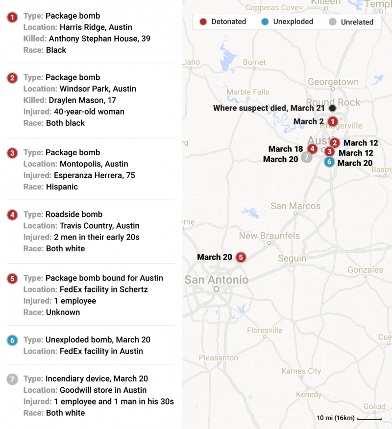 Texas bombings map