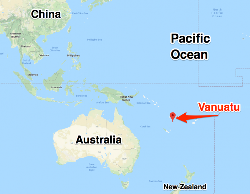 Vanuatu Australia China Pacific Ocean map