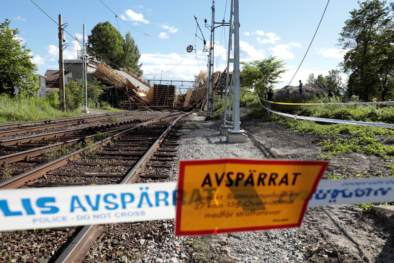 Collapsed bridge is seen in Ludvika, Sweden, July 13, 2017. TT NEWS AGENY/Pavel Koubek via REUTERS  