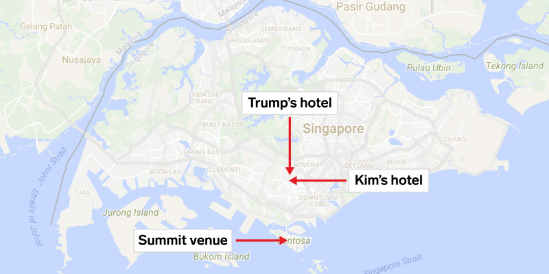 singapore summit trump and kim hotels map 2