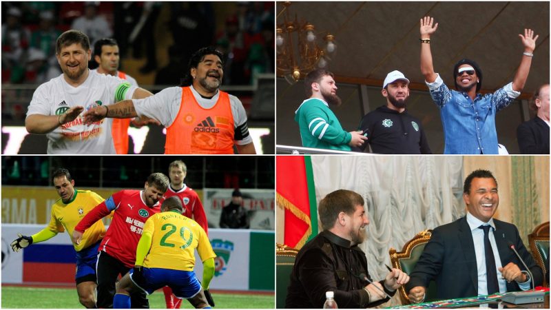 Ramzan Kadyrov with Diego Maradona, Ronaldinho, Ronaldo, and Ruud Gullit