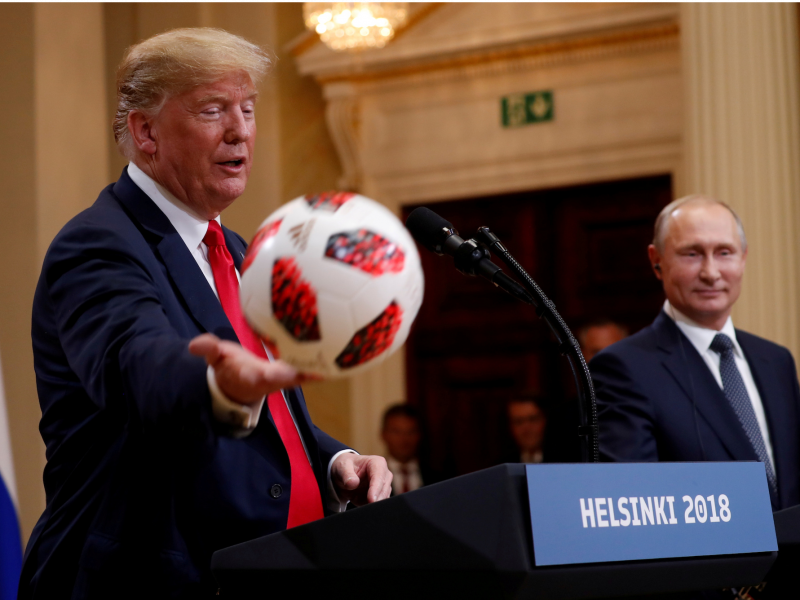 Donald Trump tossing World Cup ball to Melania