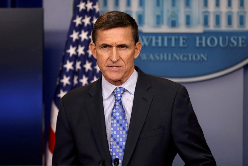 FILE PHOTO: White House National Security Advisor Michael Flynn speaks at the White House in Washington, U.S. on February 1, 2017.    REUTERS/Carlos Barria/File Photo