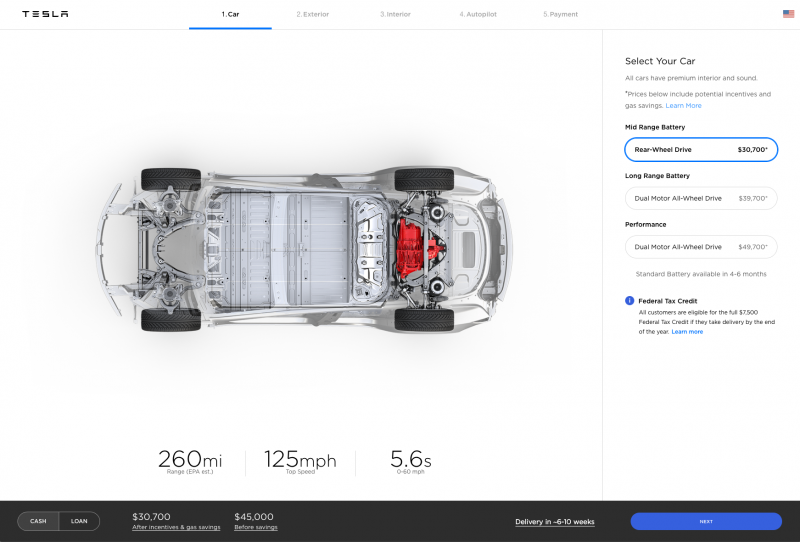 Screen shot of new Model 3 order page from Tesla