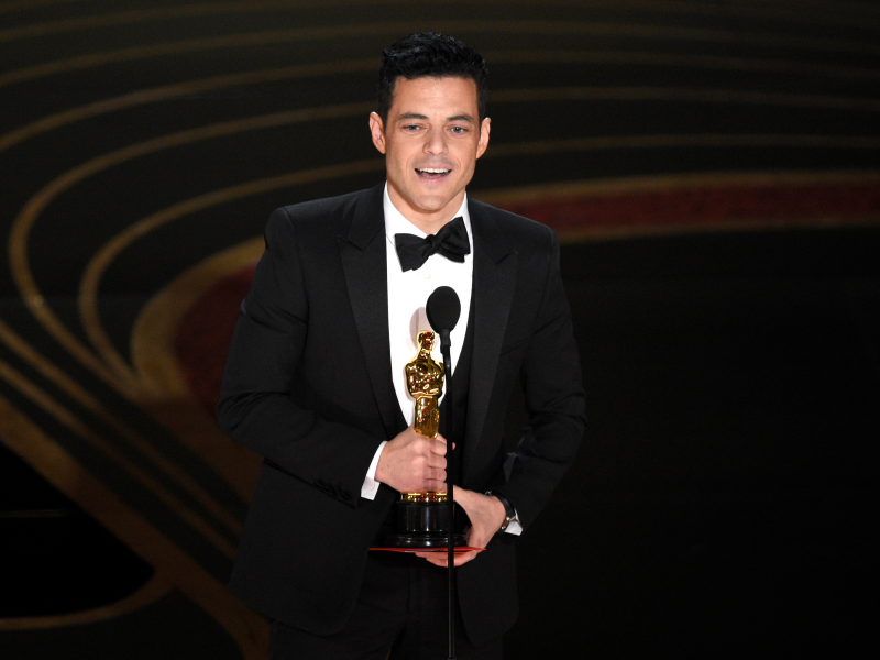 Rami Malek accepts the award for best performance by an actor in a leading role for 
