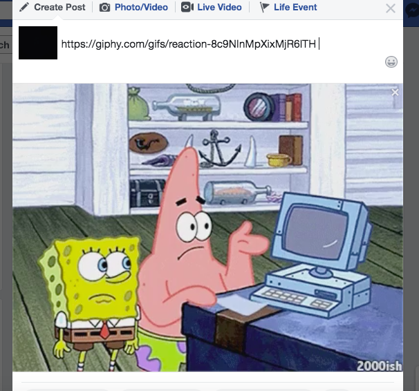 pasting SpongeBob GIF into Facebook