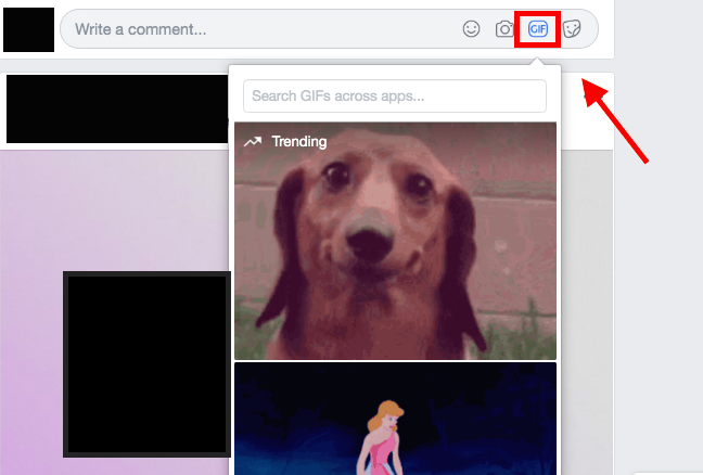 Facebook posting a GIF comment
