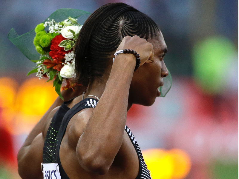 South Africa's Caster Semenya celebrates after winning the the women's 800m event at the Golden Gala IAAF athletic meeting, in Rome's Olympic stadium, Thursday, June 2, 2016. (AP Photo/Gregorio Borgia)
