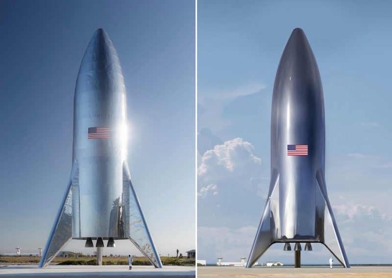 starship test hopper stainless steel spacesuit real vs illustration boca chica brownsville texas launch site elon musk twitter january 2019