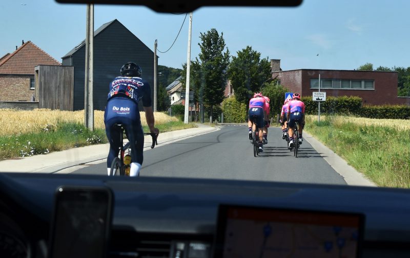 Tour de France team ride with local fan
