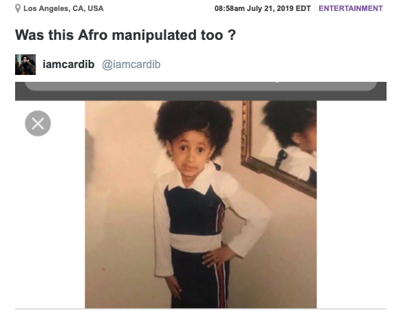 cardi b tweet alert was this afro manipulated too