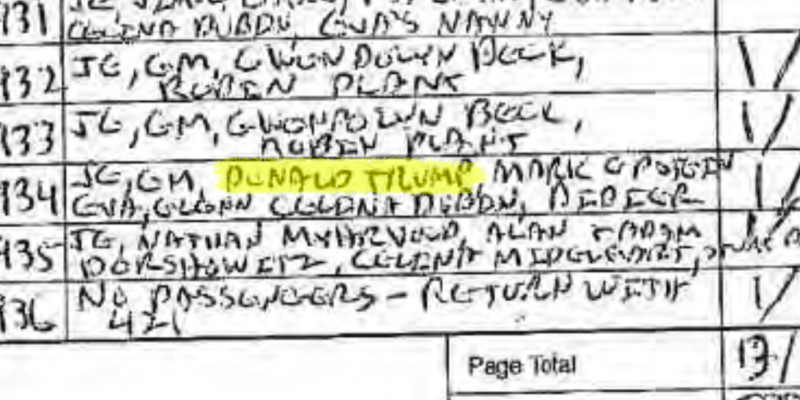Trump Epstein flight log detail