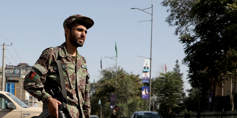 FILE PHOTO - An Afghan National Army (ANA) soldier stands guard at a check point in Kabul, Afghanistan September 10, 2019. REUTERS/Omar Sobhani
