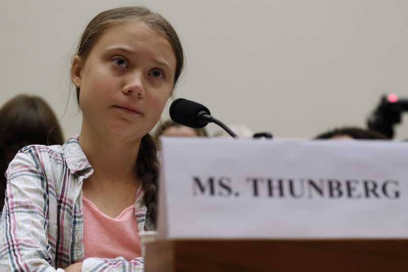 Youth climate change activist Greta Thunberg, left, speaks at a House Foreign Affairs Committee subcommittee hearing on climate change Wednesday