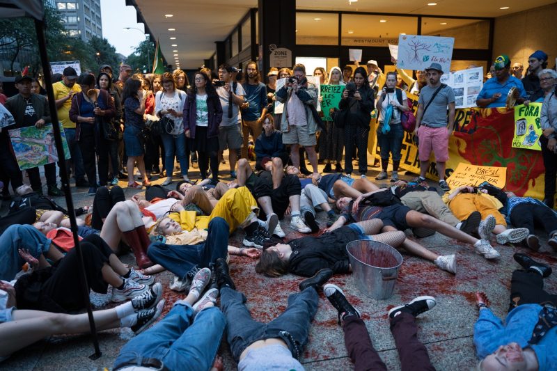 A recent climate strike in Montreal, where demonstrators used fake blood for a Die-In strike.