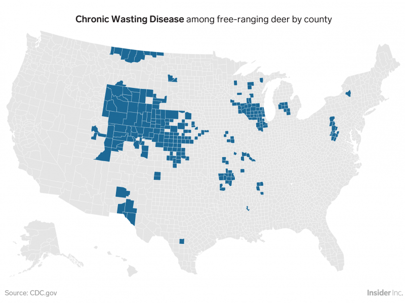 chronic wasting disease free range deer county map