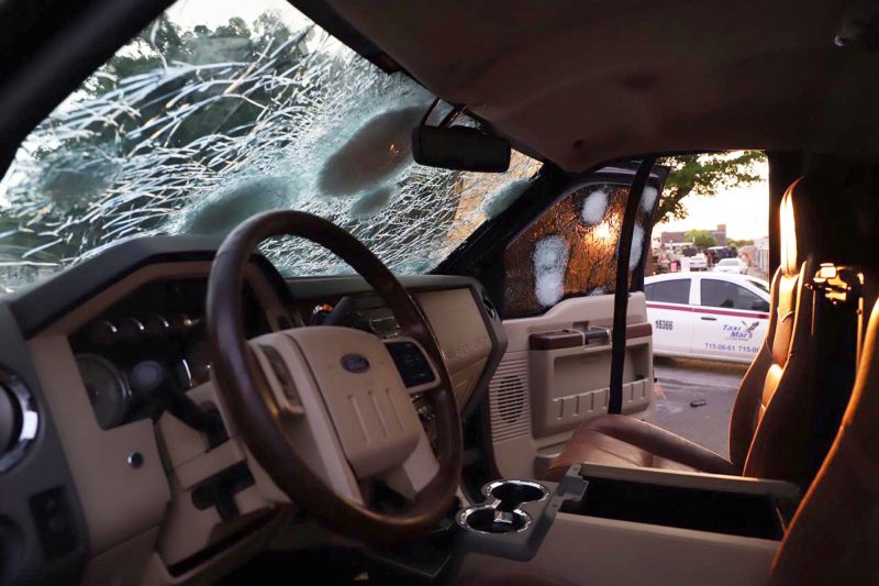 A bullet ridden vehicle remains in a street of Culiacan, state of Sinaloa, Mexico, on October 17, 2019.