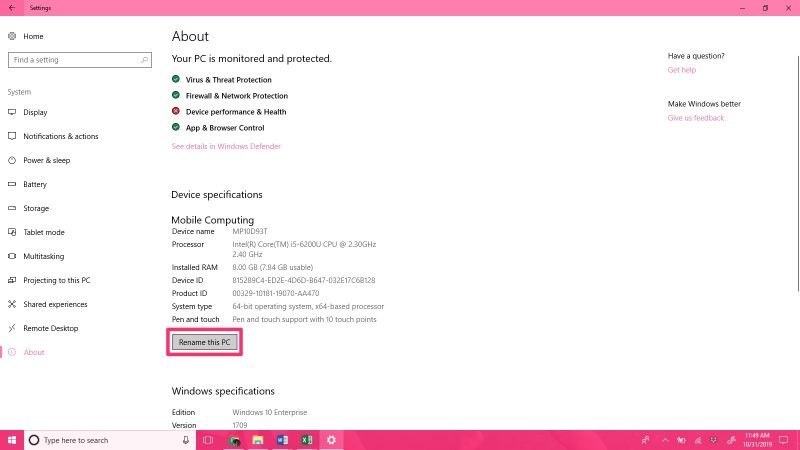 How to change computer name Windows 10