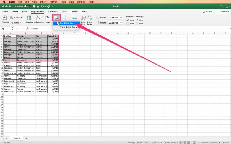 How to set a print area in Microsoft Excel to print a specific section
