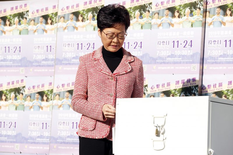 Carrie Lam, de leider van de pro-Chinese regering in Hongkong.