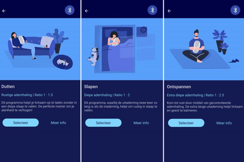 De app van de slaaprobot Somnox heeft drie verschillende programma's