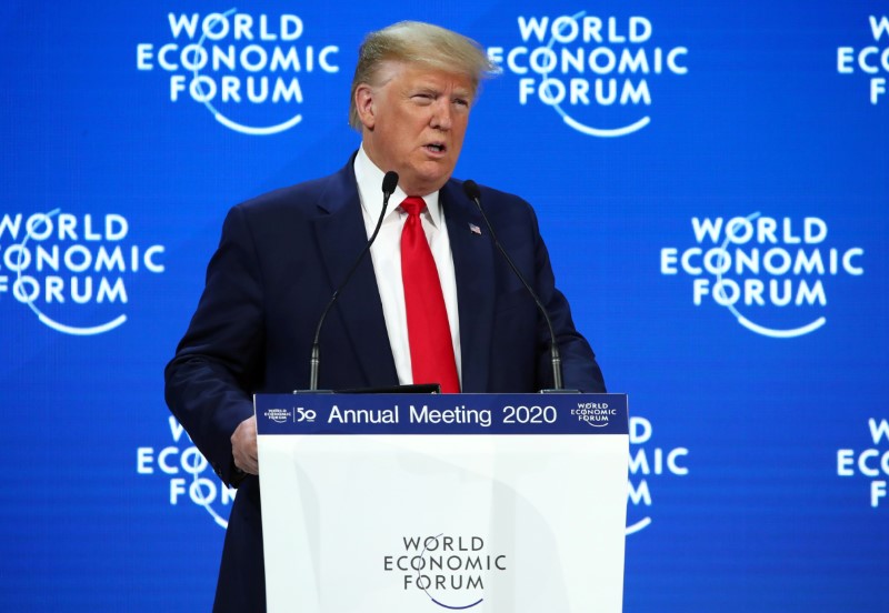U.S. President Donald Trump delivers a speech during the 50th World Economic Forum (WEF) annual meeting in Davos, Switzerland, January 21, 2020. REUTERS/Denis Balibouse