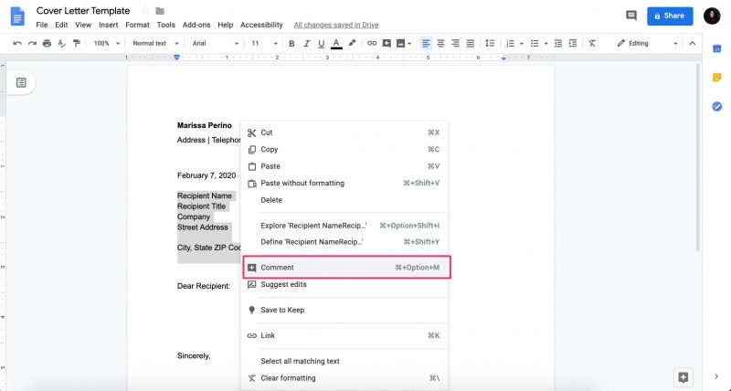 How to comment in Google Docs