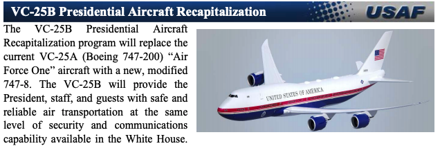 Rendering of the future Air Force One in the FY 2021 budget request