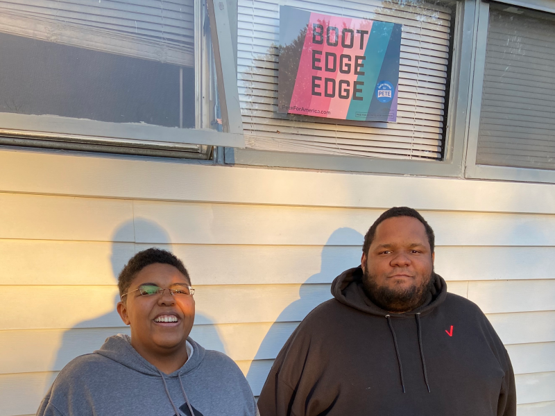 African-American supporters of Pete Buttigieg, Krystin White and Emery Benson,