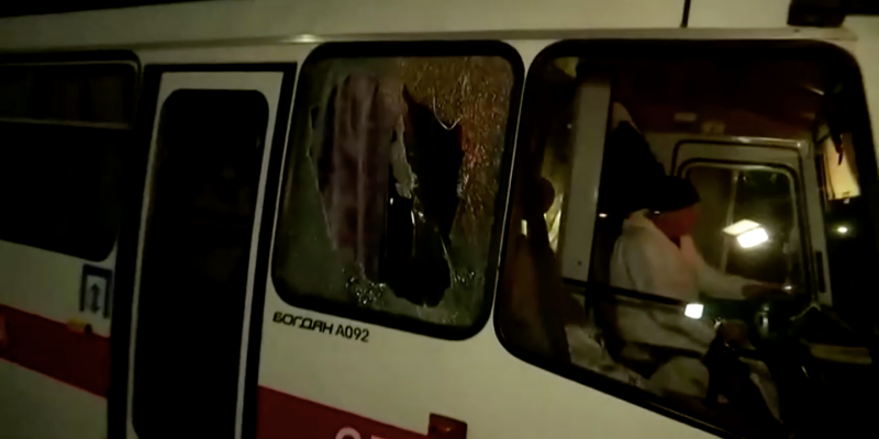 Window smashed bus ukraine virus