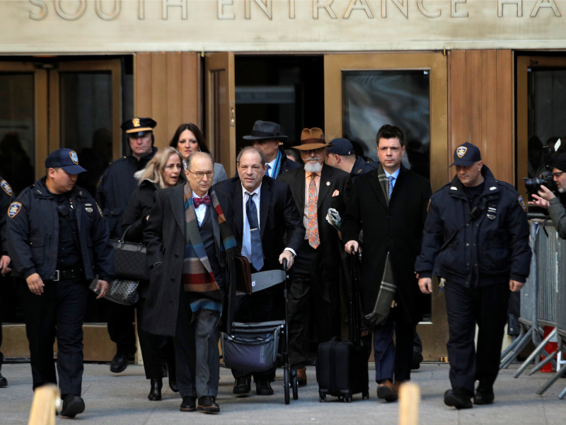FILE PHOTO: Film producer Harvey Weinstein exits New York Criminal Court following the fourth day of jury deliberations during his sexual assault trial in the Manhattan borough of New York City, New York, U.S., February 21, 2020. REUTERS/Andrew Kelly