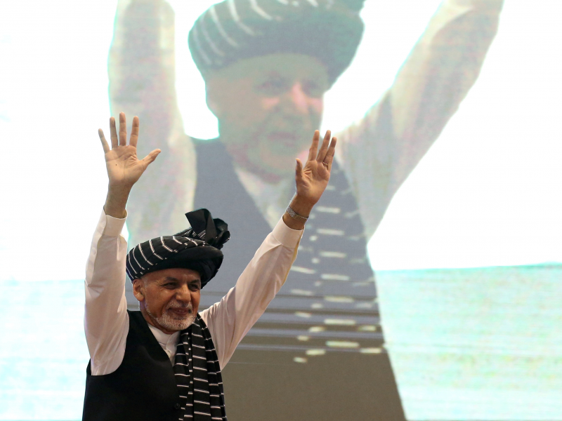 FILE PHOTO: Afghan presidential candidate Ashraf Ghani gestures during his election campaign rally in Kabul, Afghanistan September 13, 2019. REUTERS/Omar Sobhani/File Photo
