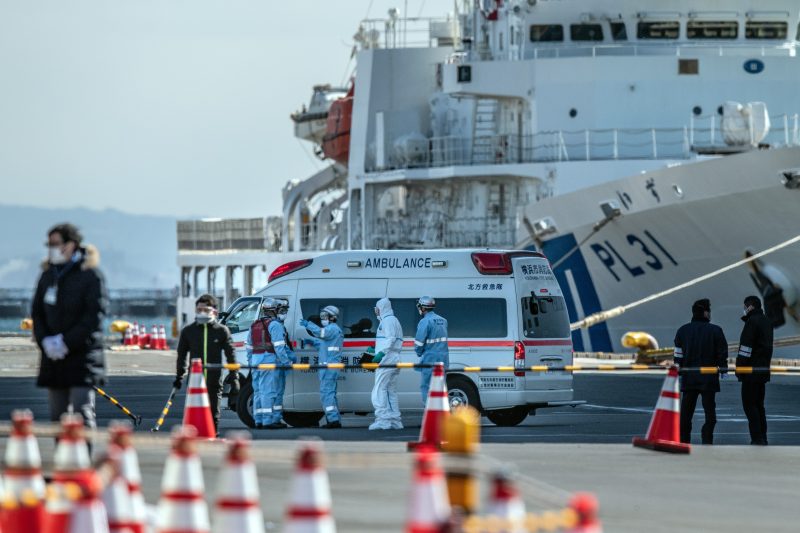 Ambulance at the port where the quarantined Diamond Princess is docked