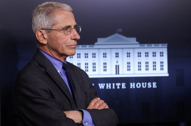 FILE PHOTO: National Institute of Allergy and Infectious Diseases Director Dr. Anthony Fauci attends the daily coronavirus task force briefing at the White House in Washington, U.S., April 13, 2020. REUTERS/Leah Millis