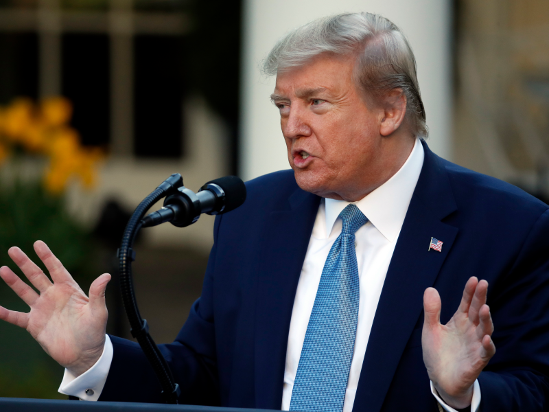 President Donald Trump speaks about the coronavirus in the Rose Garden of the White House, Wednesday, April 15, 2020, in Washington. (AP Photo/Alex Brandon)