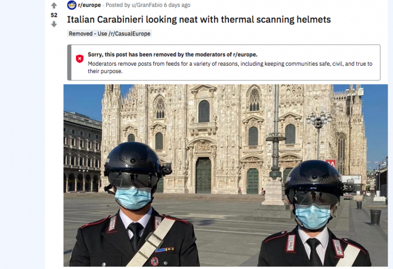 Italy police smart helmet temperature scanning