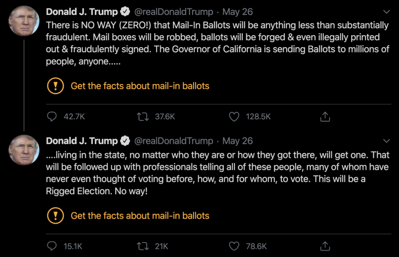 president donald trump twitter fact check mail in